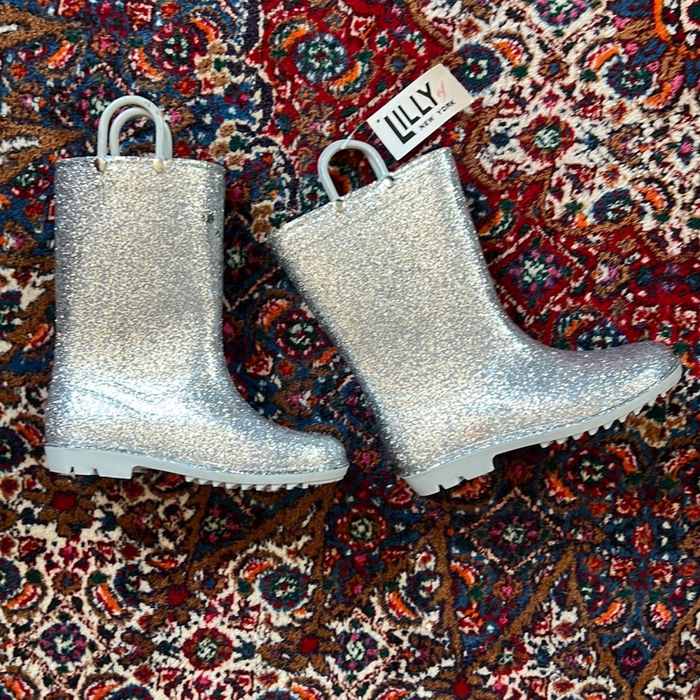 NEW silver sparkle rain boots